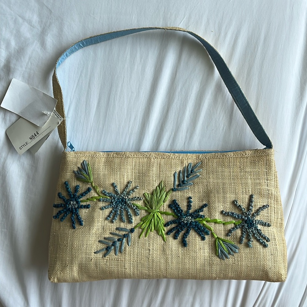 Embroidered straw bag NWT